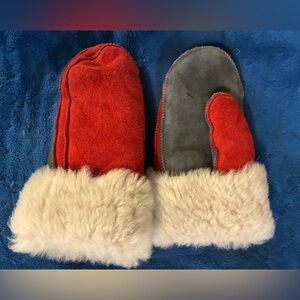 Noll bis kid genuine shearling mittens -XL kids red/gray